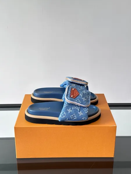 Louis Vuitton Men Blue Denim Slides product view 1