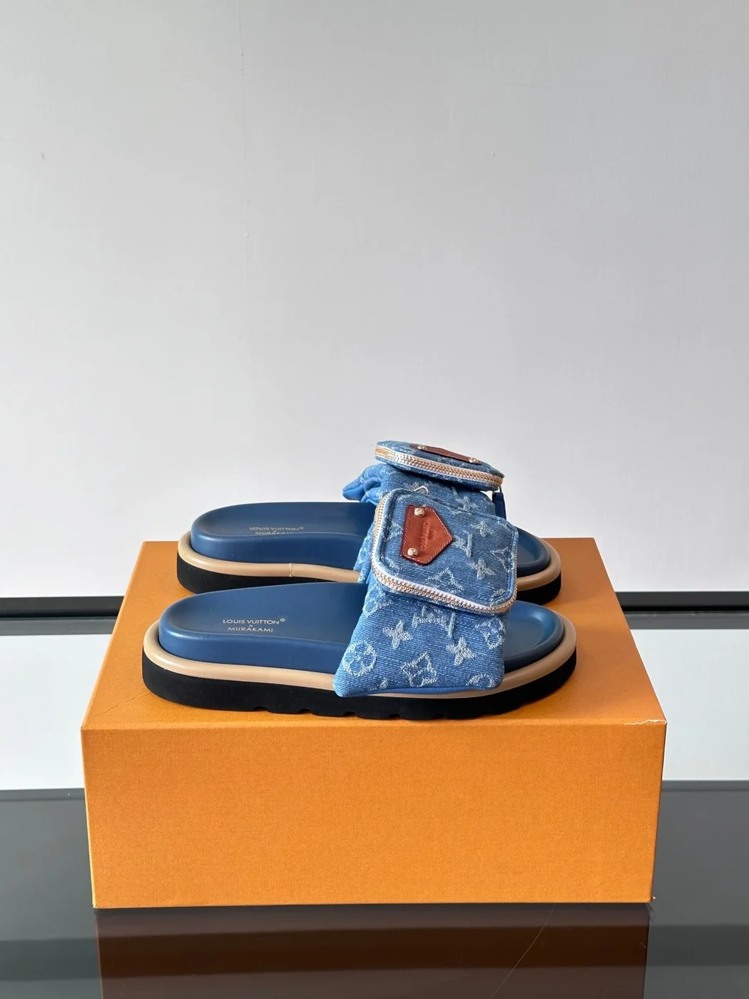 Louis Vuitton Men Blue Denim Slides product view 1