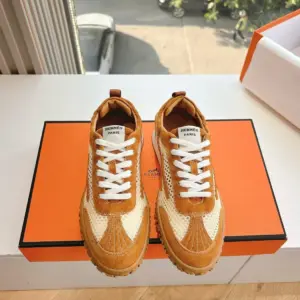 Hermès Women Brown Mesh Suede Sneakers product view 1