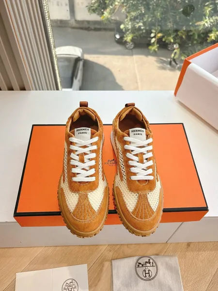 Hermès Women Brown Mesh Suede Sneakers product view 1