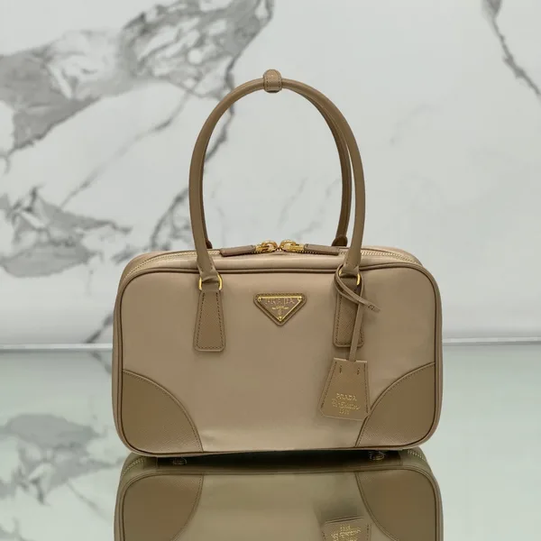 Prada Medium Top Handle Bag 30 In Dried Moss Nylon And Calfskin Trim product view 1