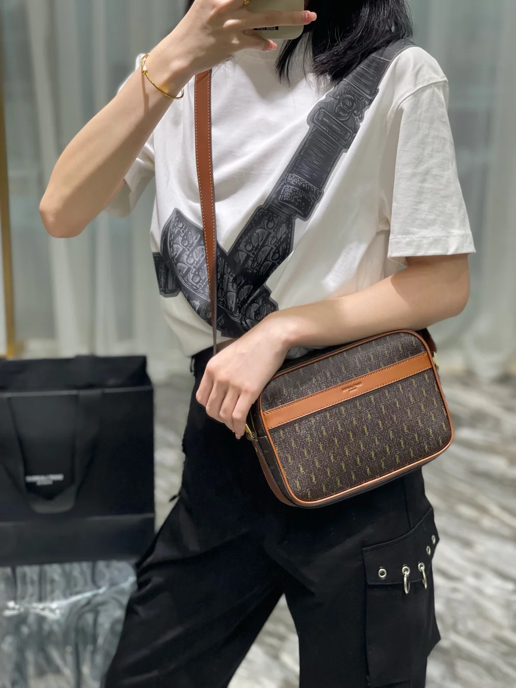Saint Laurent Canvas Smooth Calfskin Le Monogramme Camera Bag Chestnut product view 6