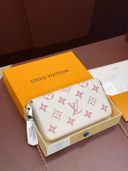 Louis Vuitton Félicie Pochette Bag — Cream with Red Monogram product view 6