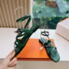 Hermès Women Green Leather Strappy Sandals product view 6