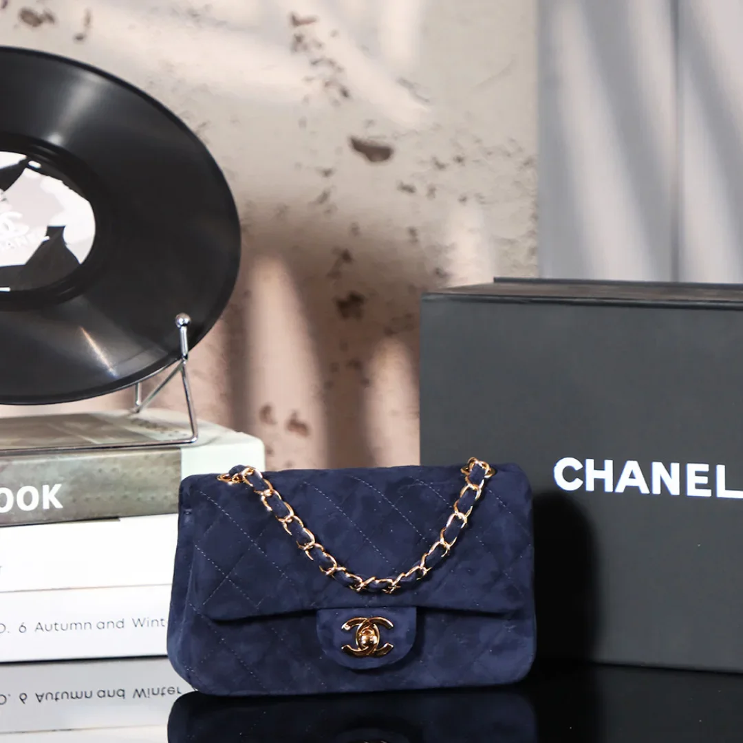 Chanel Vintage Double Flap Bag Suede