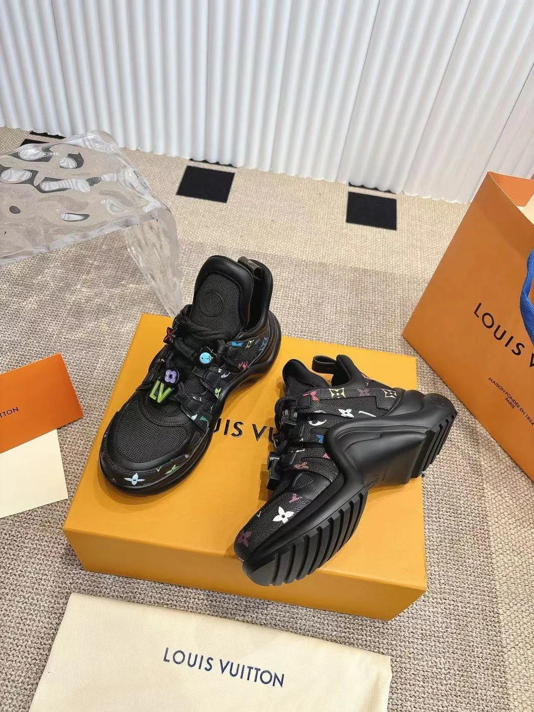 Louis Vuitton Women Black Mesh Multicolor Logo Sneakers product view 4