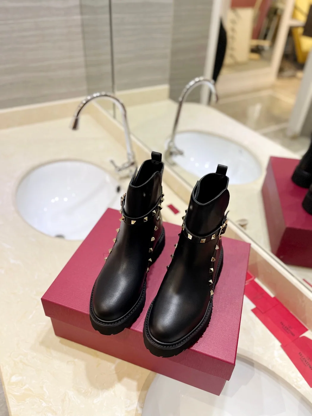 Valentino Women Black Leather Studded Boots product view 4