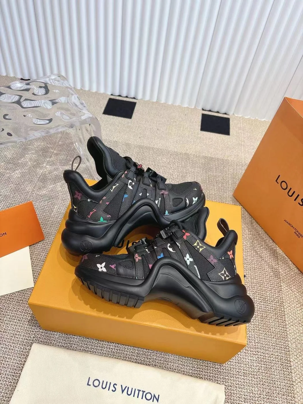Louis Vuitton Women Black Mesh Multicolor Logo Sneakers product view 5