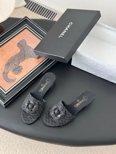 Chanel Women Black Fabric Quilted Mules product view 5