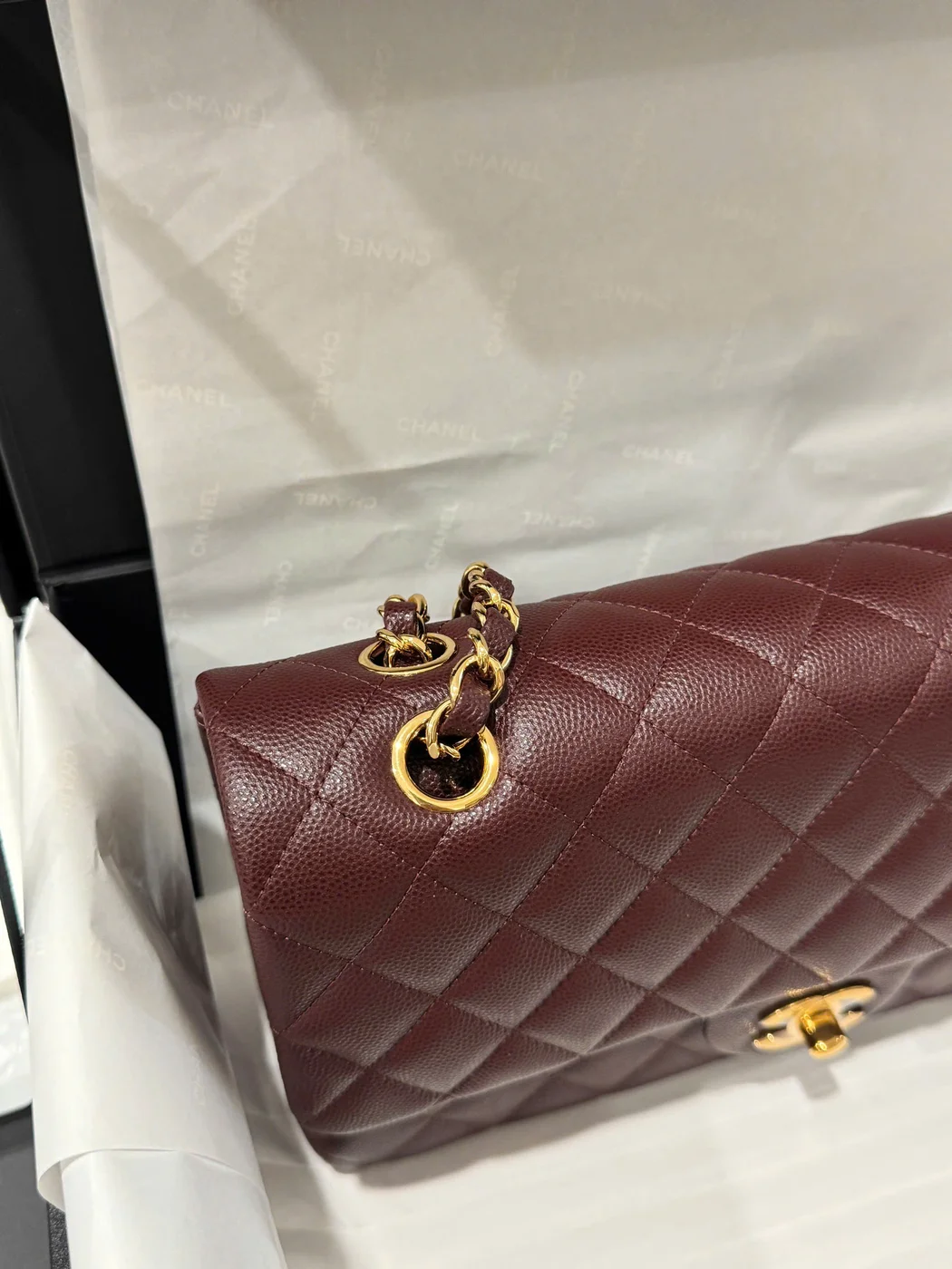 Chanel Classic Plum Red Color Handbags With Lock Gold 25 cm product view 7