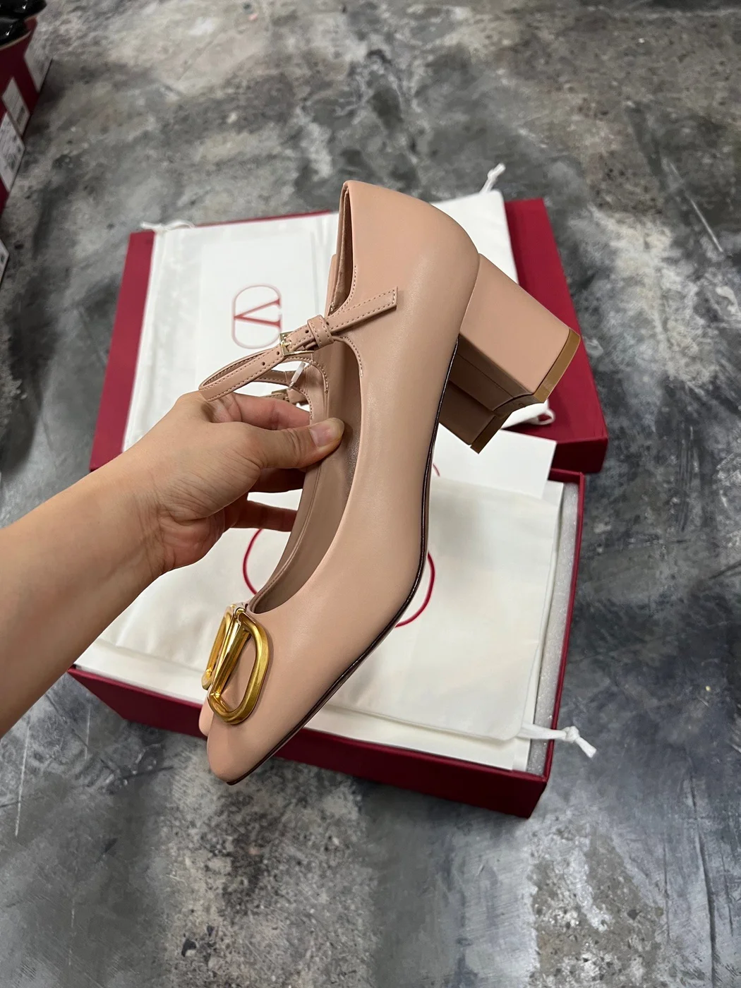 Valentino Women Beige Leather Mary Jane Flats product view 6