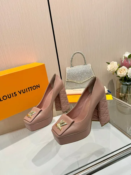 Louis Vuitton Women Pink Leather Quilted Block Heels product view 1