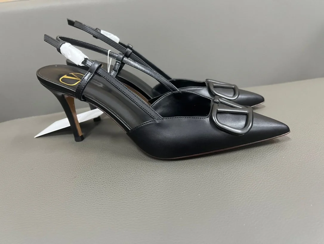Valentino Women Black Leather Pointed Slingback Pumps product view 5