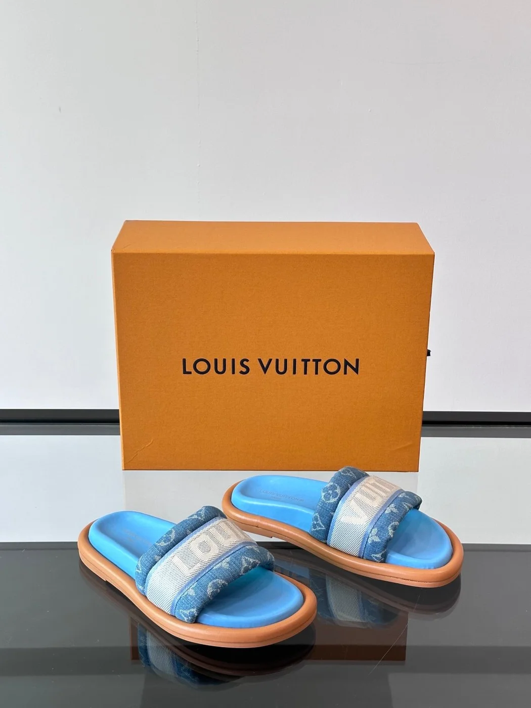 Louis Vuitton Men Blue Denim Canvas Slides product view 5