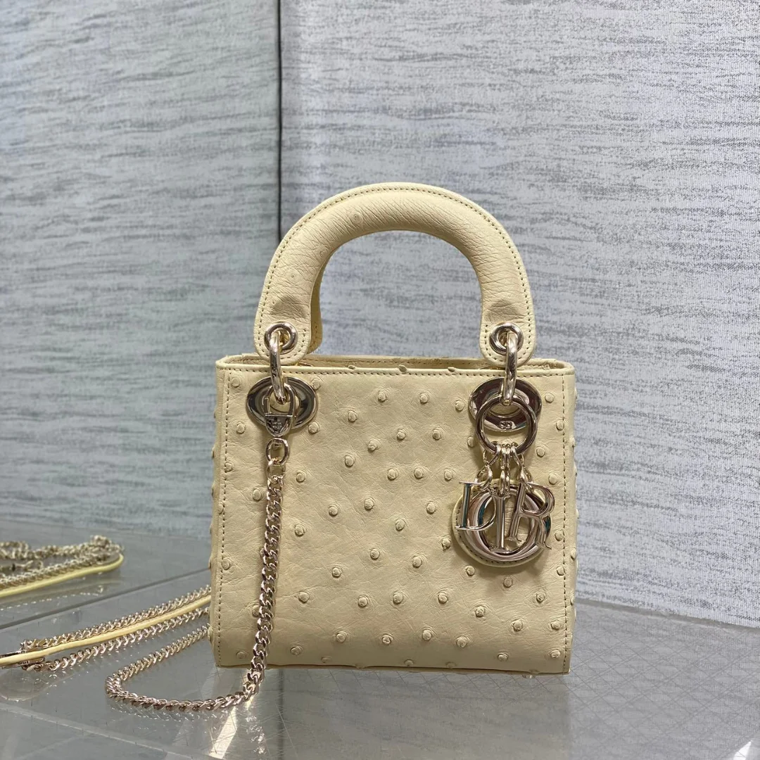 Dior Mini Lady Dior bag in Beige ostrich leather