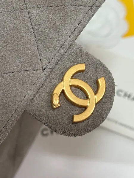 Chanel New  25 Handbag 30 In Natural Grey Suede Gold Hardware product view 7