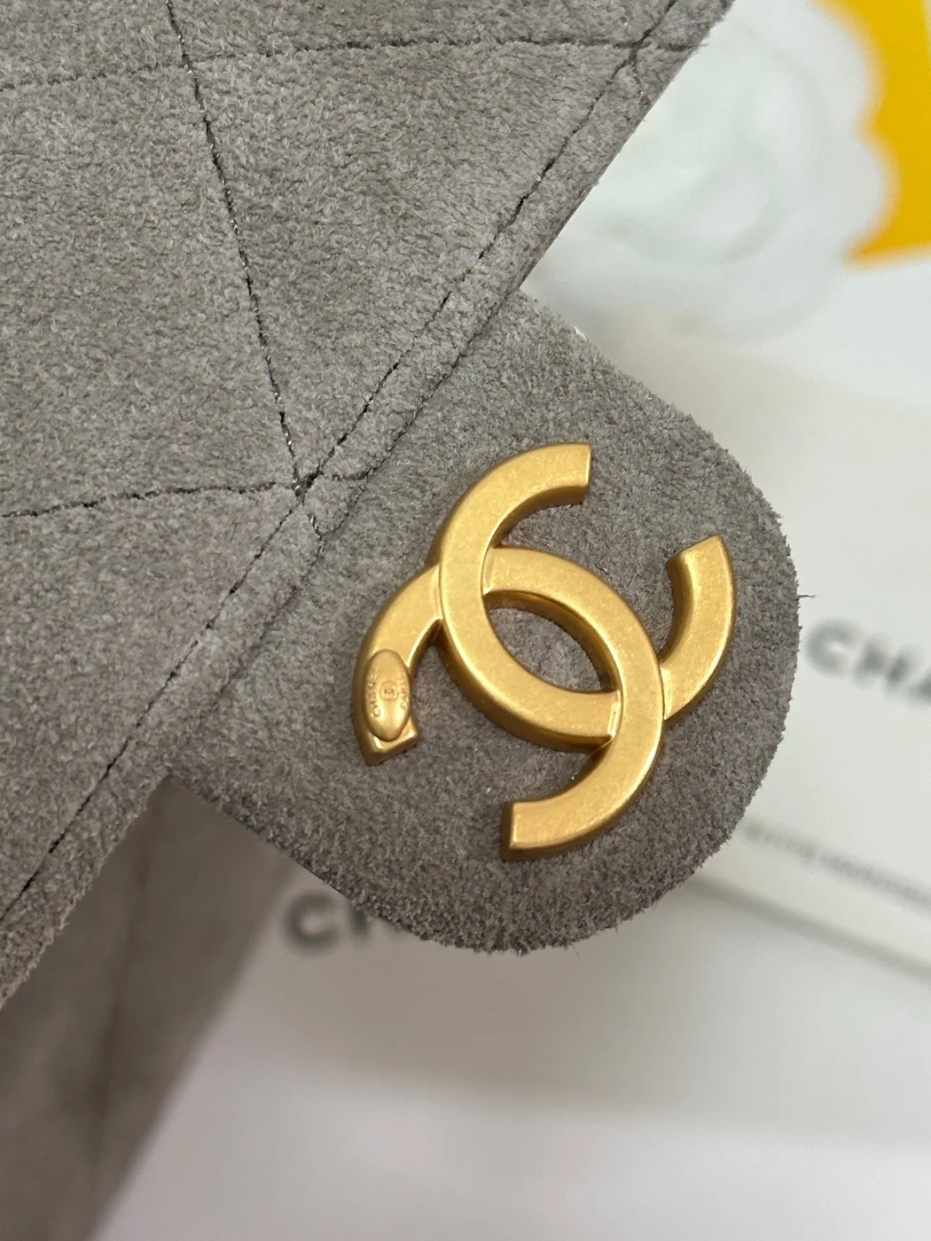 Chanel New  25 Handbag 30 In Natural Grey Suede Gold Hardware product view 7