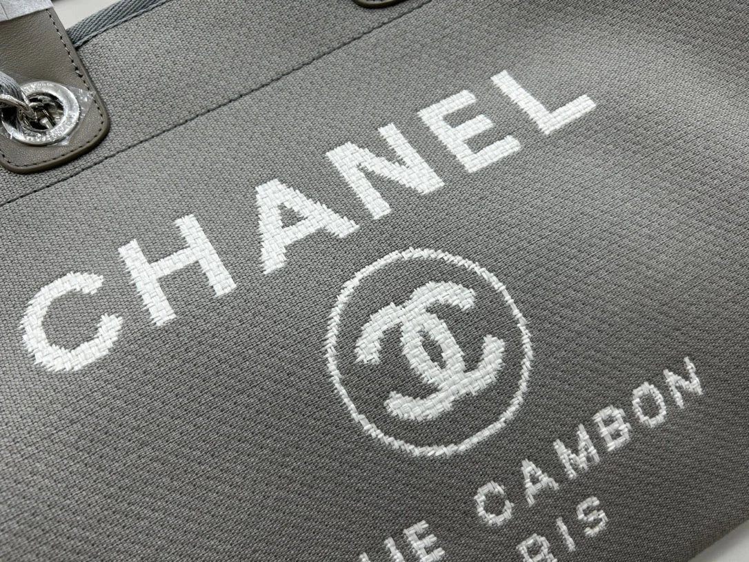Chanel Cc Deauville Large 38 Tote Bag In Grey Canvas With White Logo product view 7