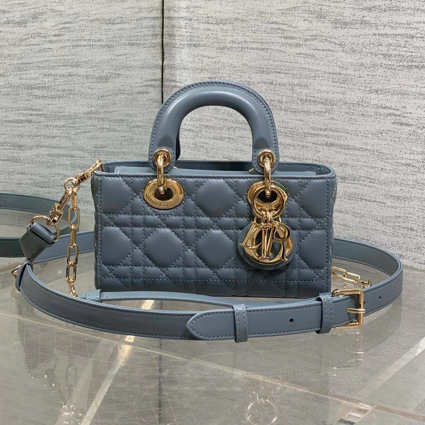 Dior Small Lady D‑Joy Bag 19 In Steel Blue Gray Gold Hardware product view 1