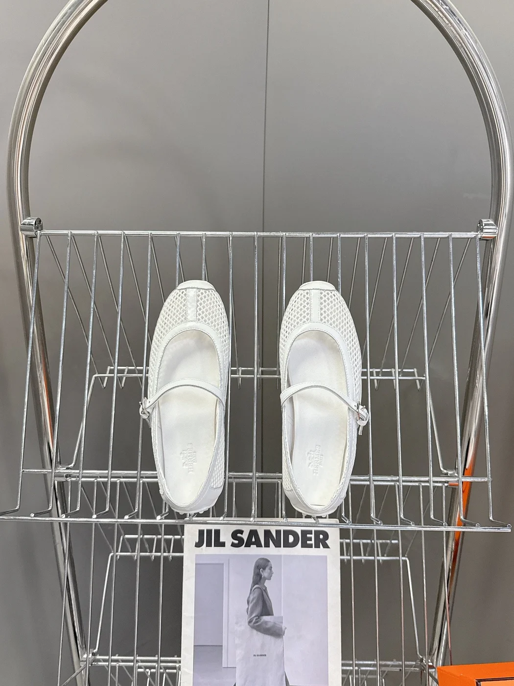 Hermès Women White Mesh Leather Mary Jane Flats product view 2