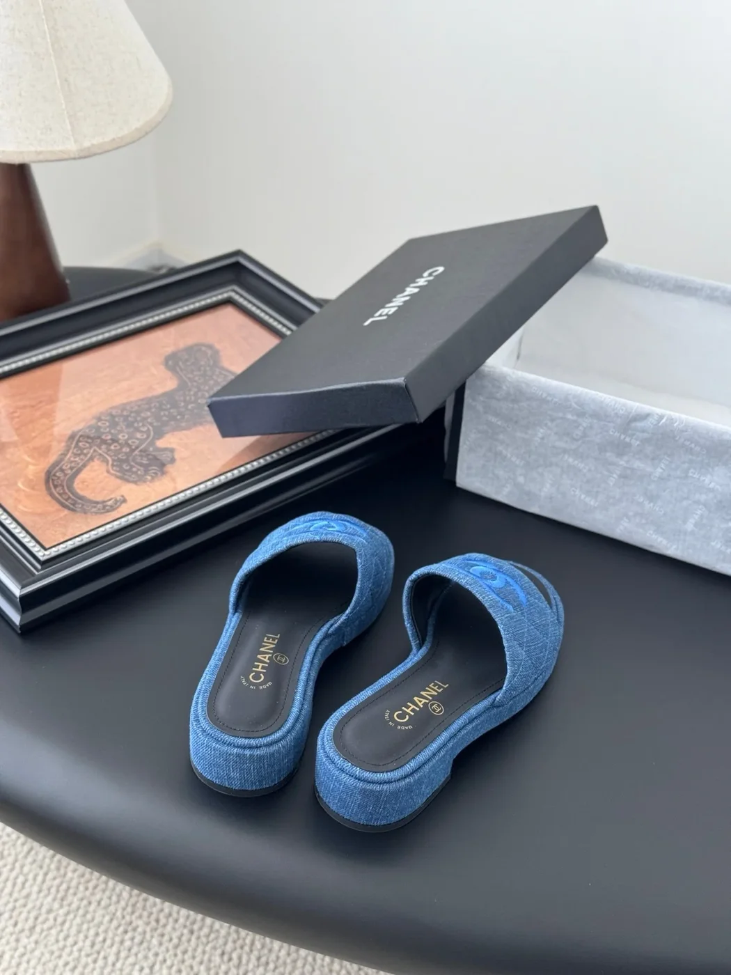Chanel Women Blue Denim Slides product view 6