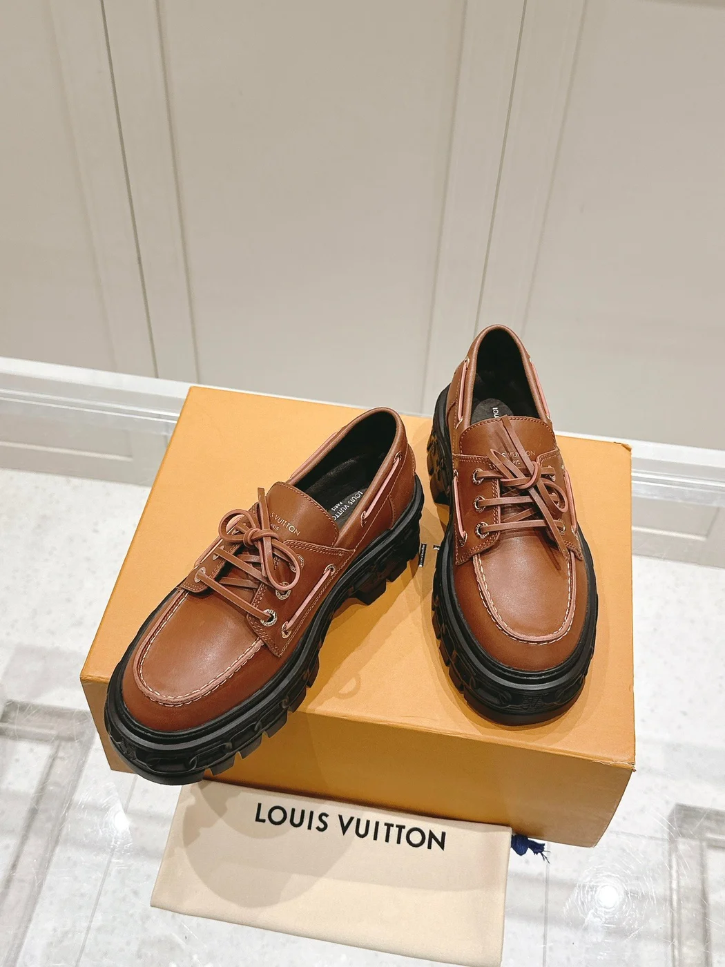 Louis Vuitton Women Brown Leather Chunky Sole Loafers product view 4