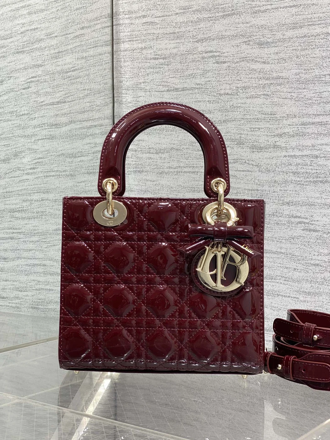 Dior Lady Dior Burgundy Gold Hardware Bag product view 2