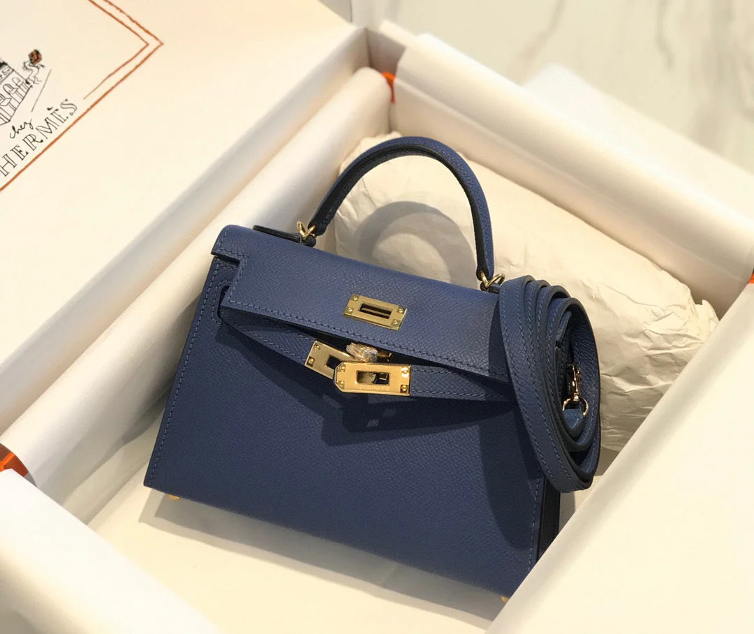 Hermès Mini Kelly Blue with gold-tone hardware Bag product view 2