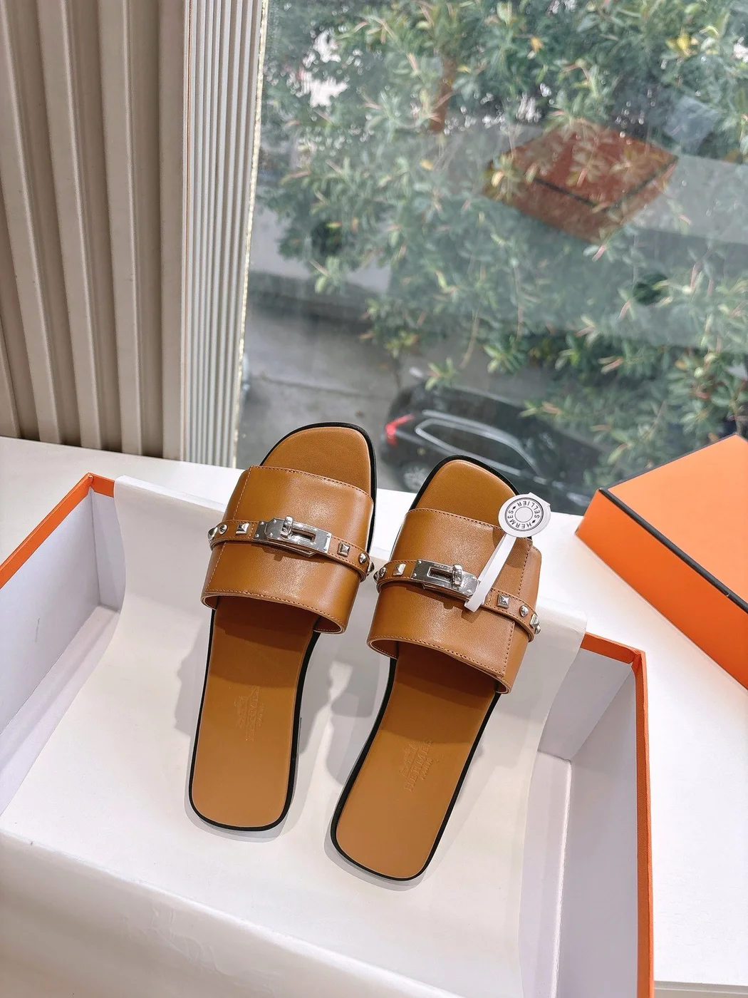 Hermès Women Brown Leather Slide Sandals product view 5