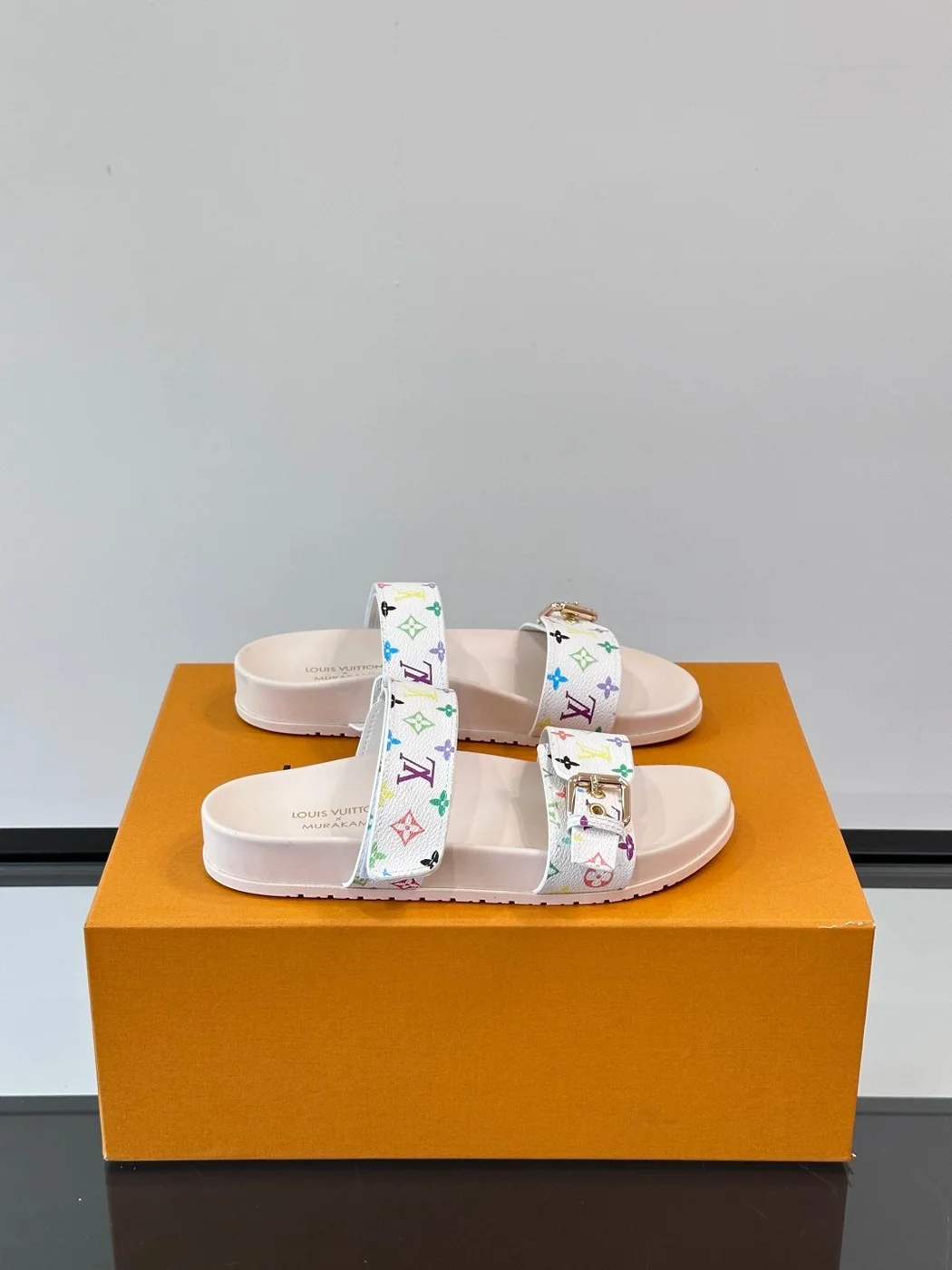 Louis Vuitton Men White Patterned Leather Sandals product view 1