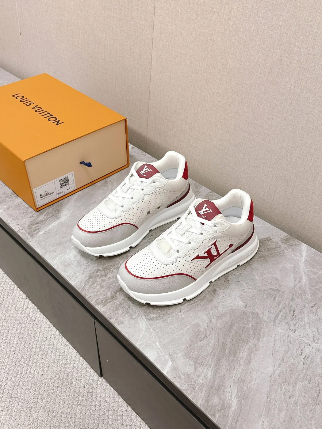 Louis Vuitton Women White Leather Red Accent Sneakers product view 1