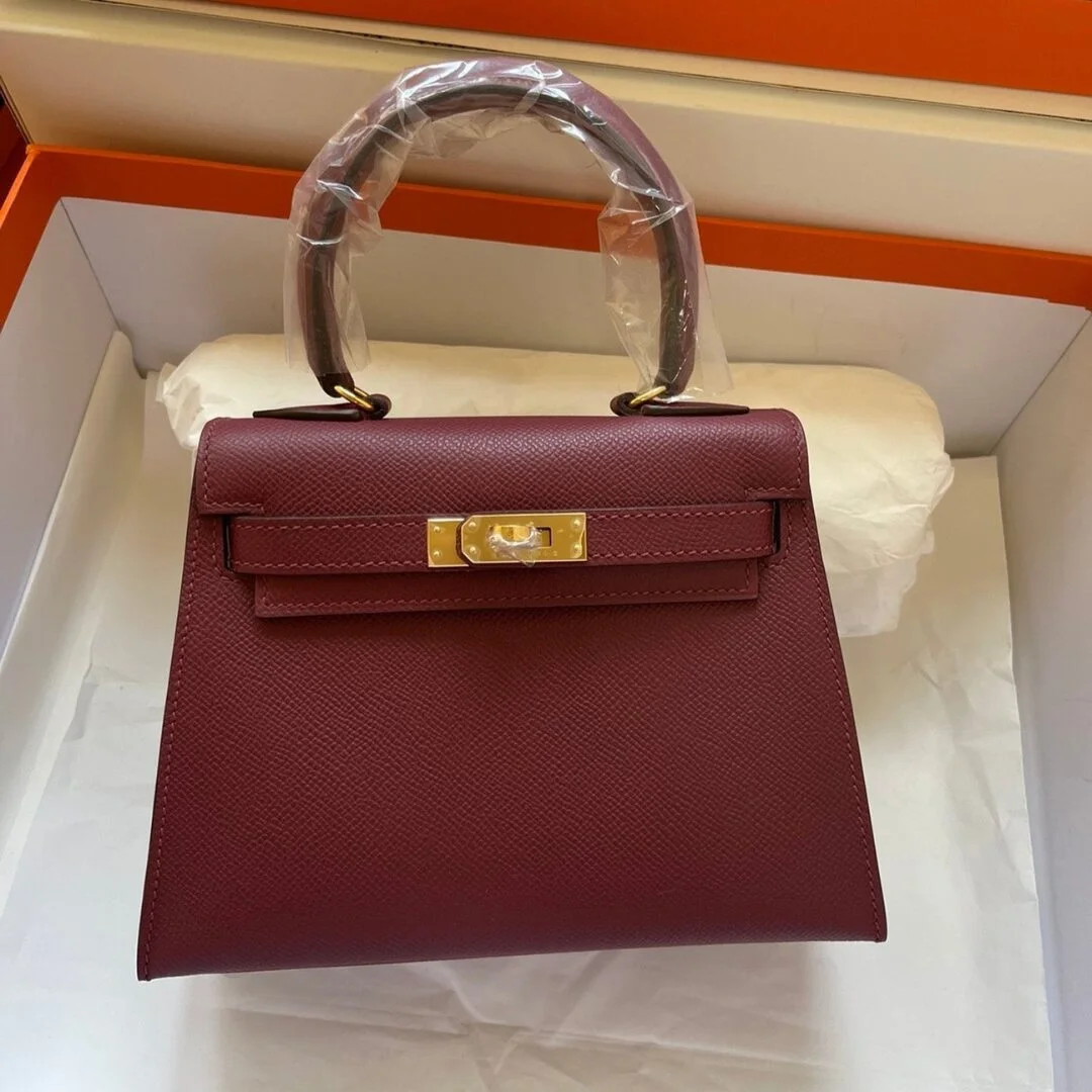 Hermès Mini 20 Bag In Garnet Red With Gold Hardware