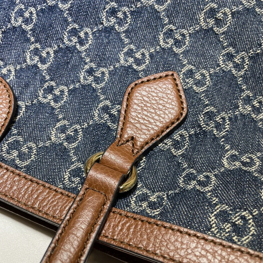 Gucci Medium Tote GG Denim Bag Brown Navy blue Leather product view 5