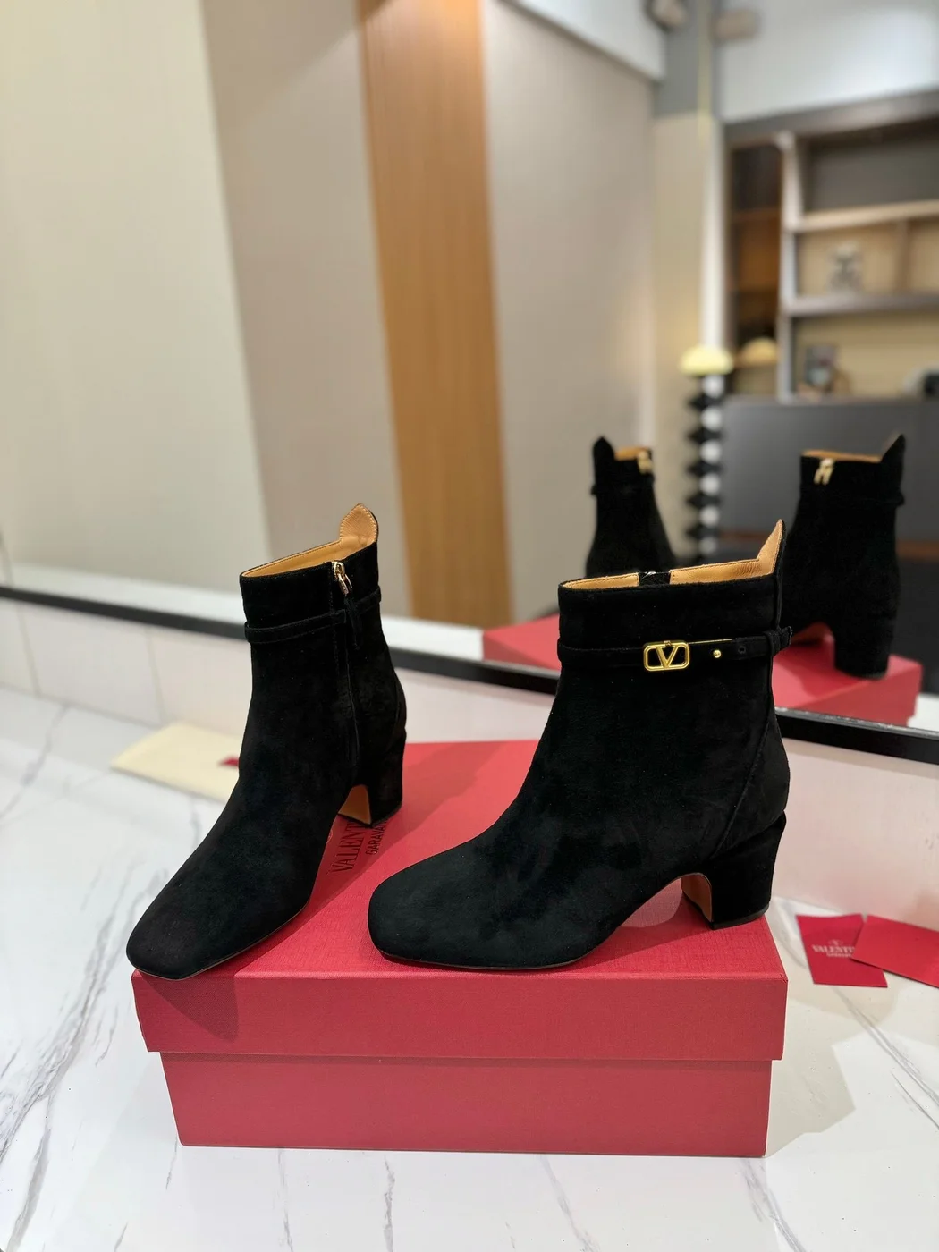 Valentino Women Black Suede Ankle Boots product view 2