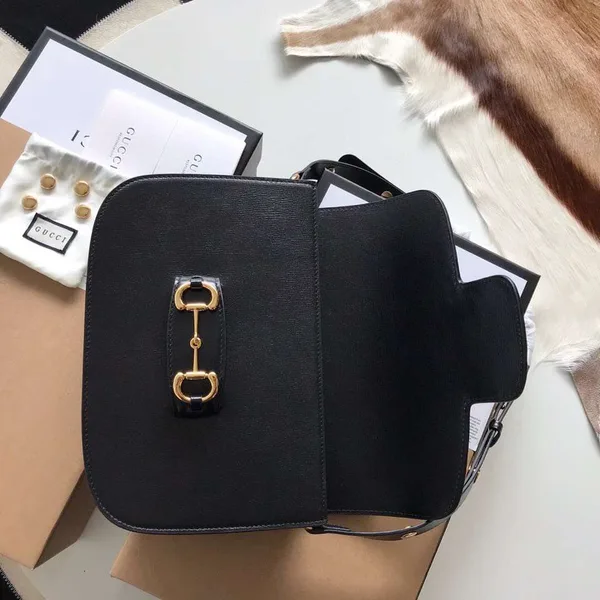 Gucci 1955 Horsebit Handbag Black Smooth Leather 25 cm product view 4