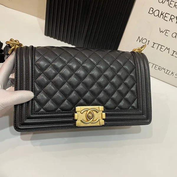 Chanel Boy Handbags Pebbled Leather Black 25.5 cm product view 3