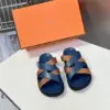 Hermès Women Navy Blue Leather And Brown Sandals product view 1
