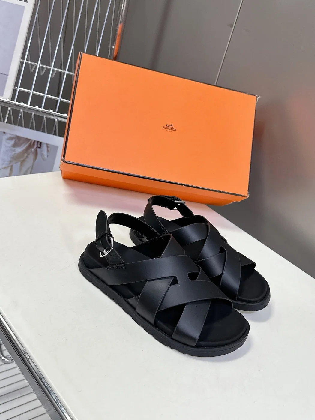 Hermès Women Black Leather Strappy Sandals product view 3