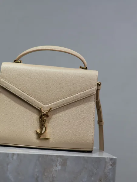 Saint Laurent Cassandra Top Handle Bag Medium In Beige Calfskin Gold Hardware product view 6