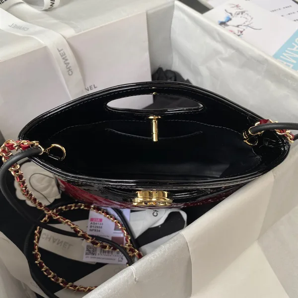 Chanel Mini Shopping Bag Handbags Red Shiny Leather 31 cm product view 3