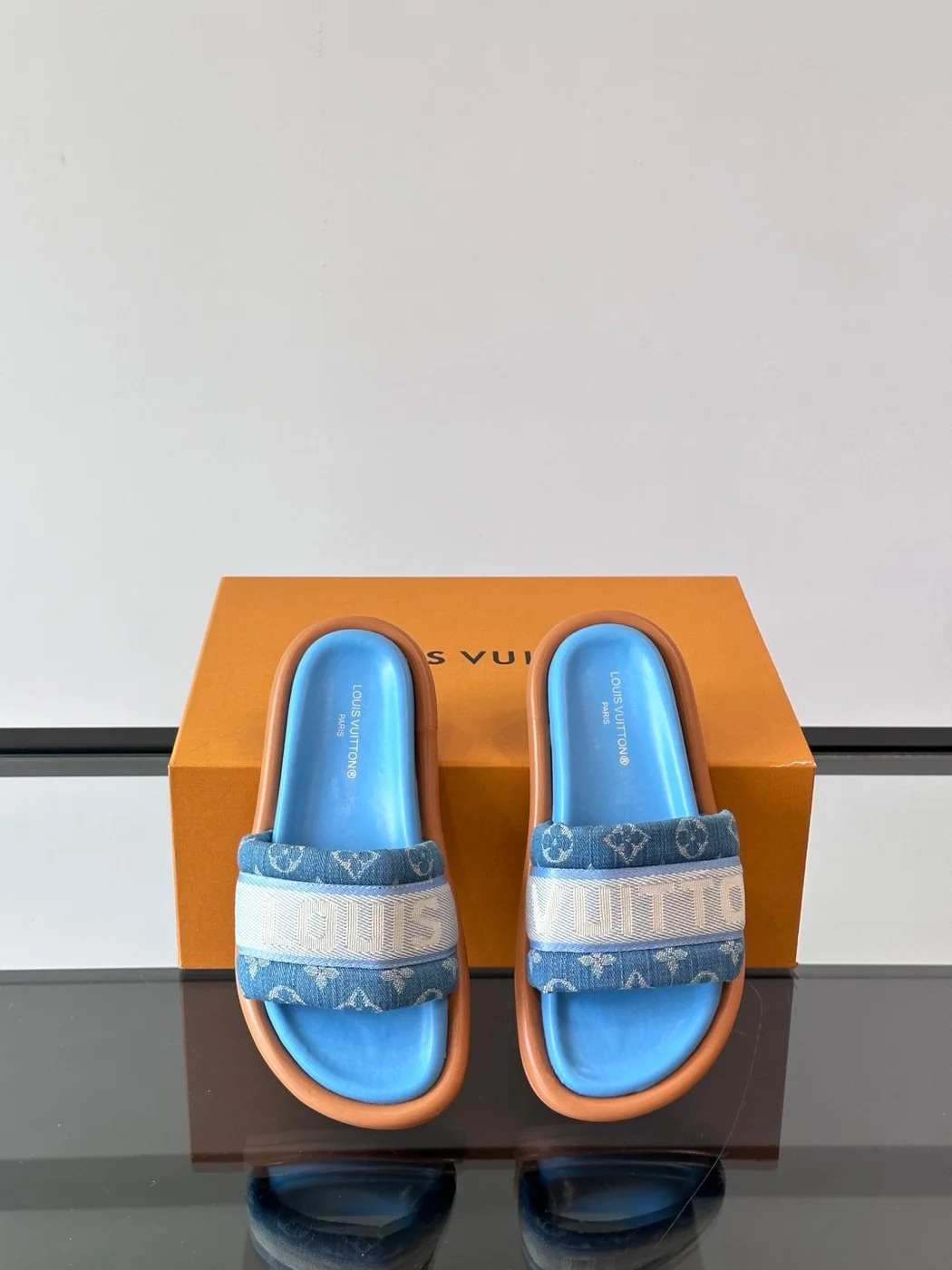 Louis Vuitton Men Blue Denim Canvas Slides product view 6