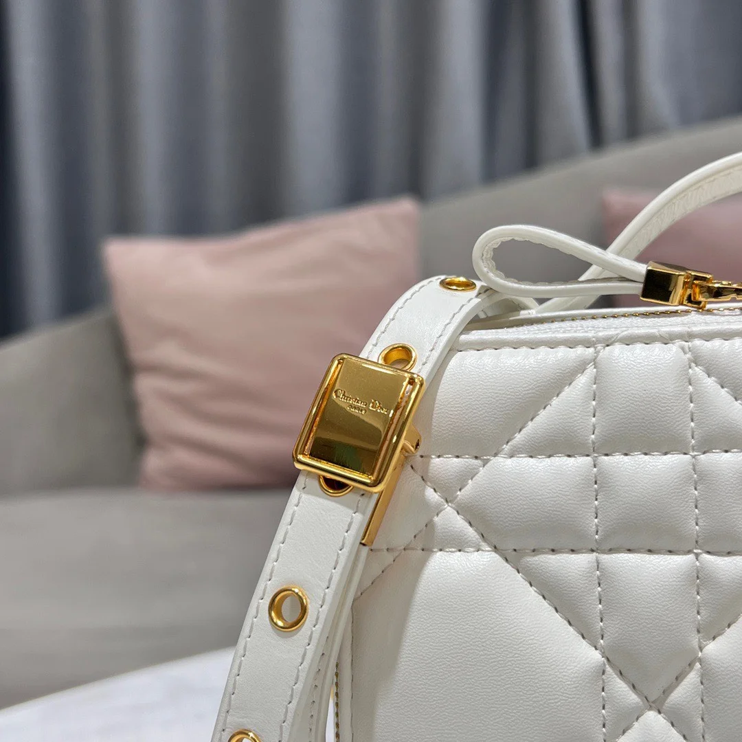 Dior Plaid Handbag Smooth White Leather 18 cm product view 7