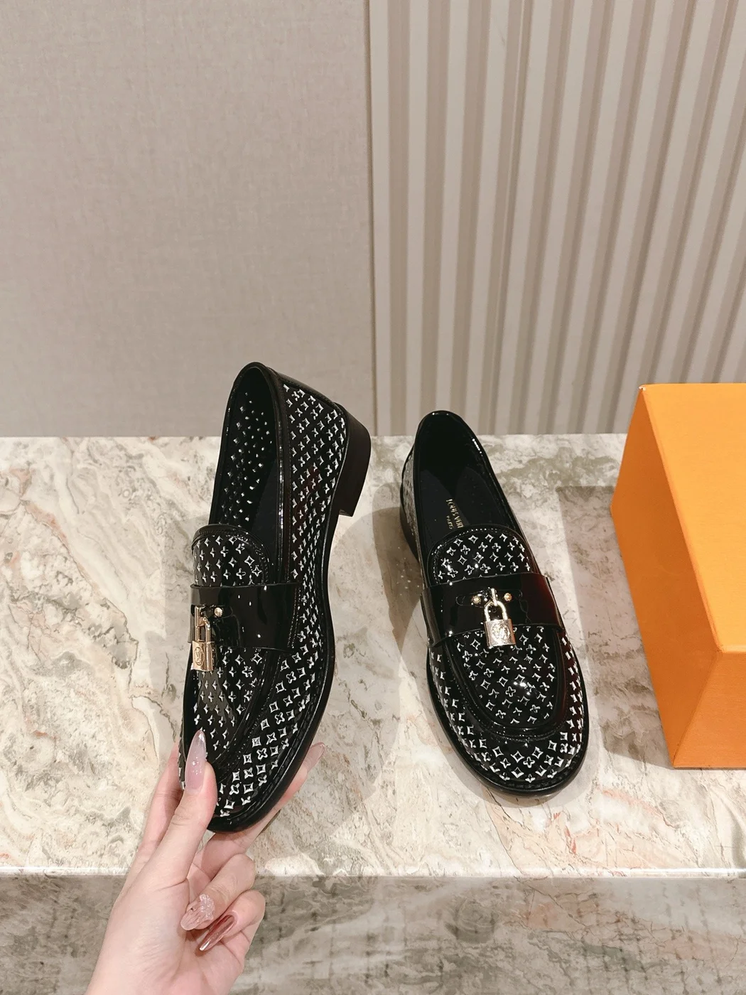 Louis Vuitton Women Black Patent Leather Loafers product view 3