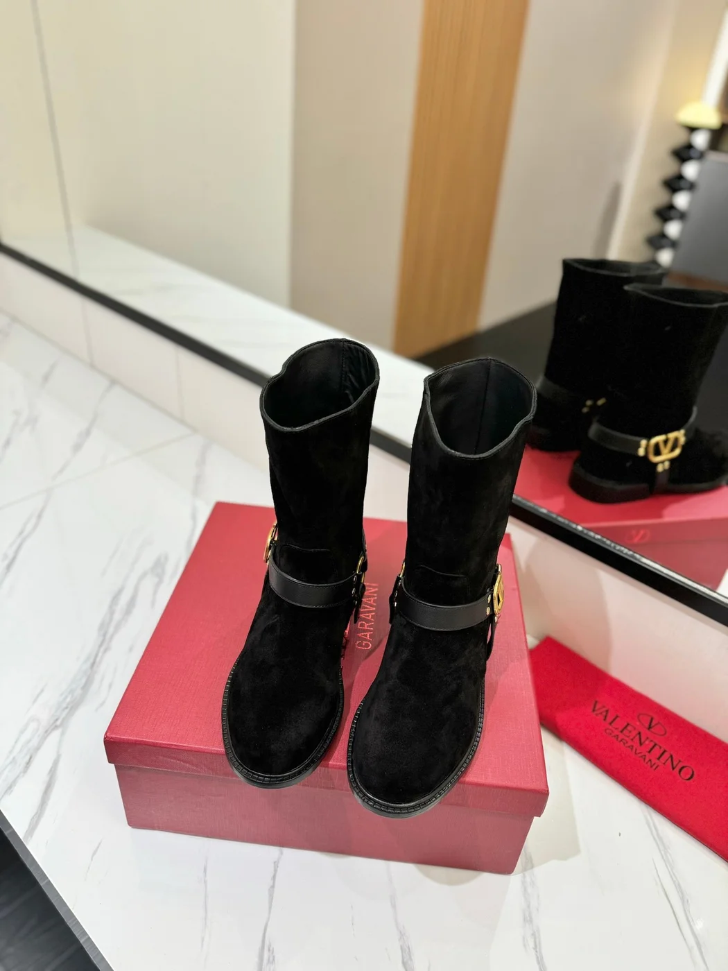 Valentino Women Black Suede Leather Strap Boots product view 4