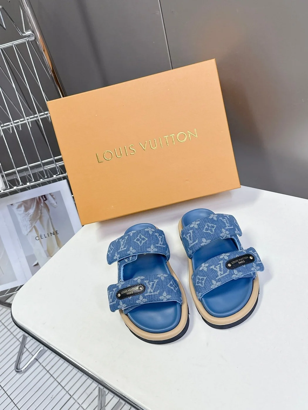Louis Vuitton Women Blue Denim Leather Sandals product view 1