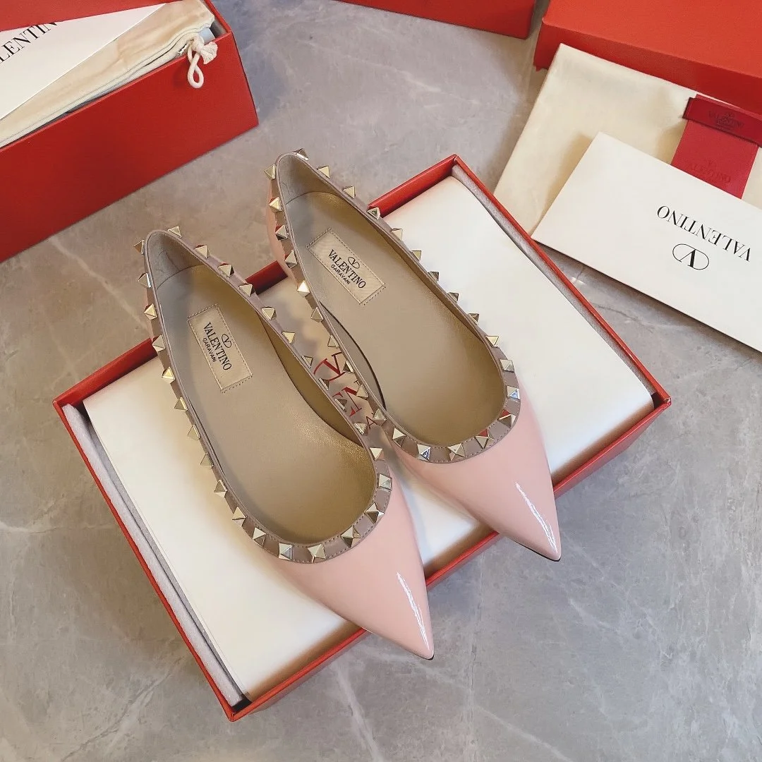 Valentino Women Pink Patent Leather Studded Flats product view 2