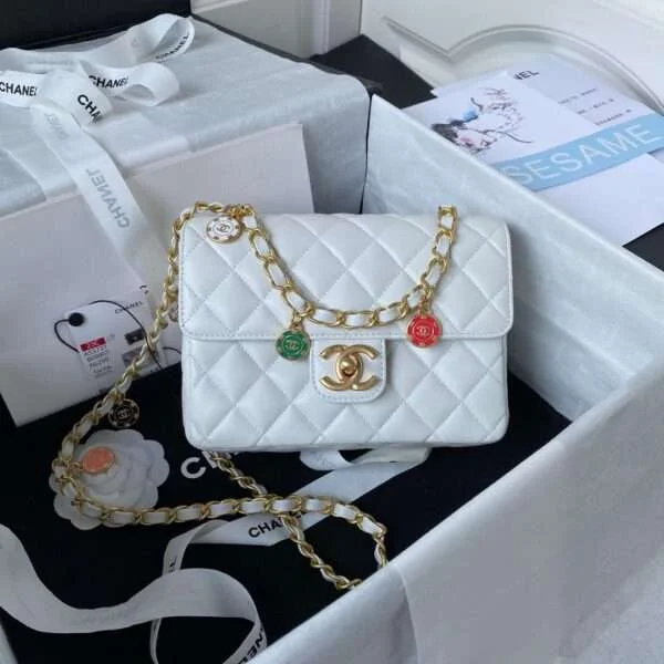 Chanel Chain Charm Smooth Leather Women’s Handbag White 20 cm product view 1
