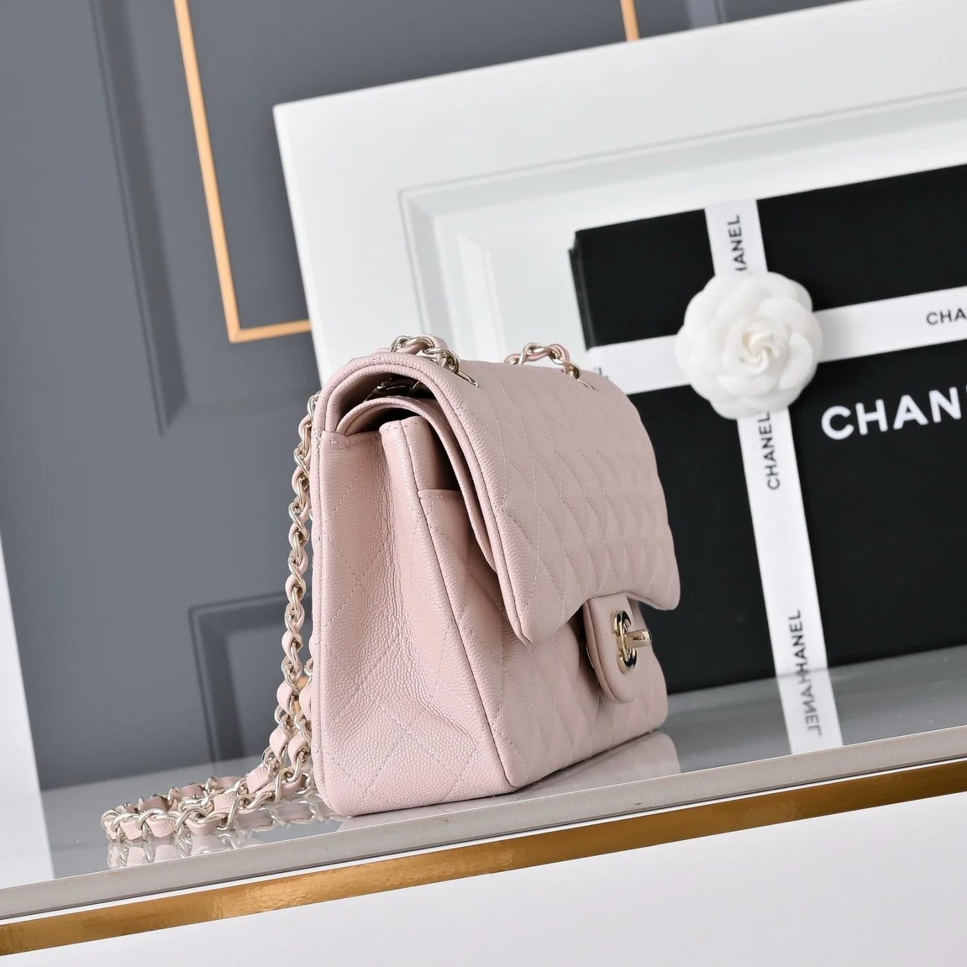 Chanel Classic Flap Medium Light Pink Silver Hardware Bag product view 2