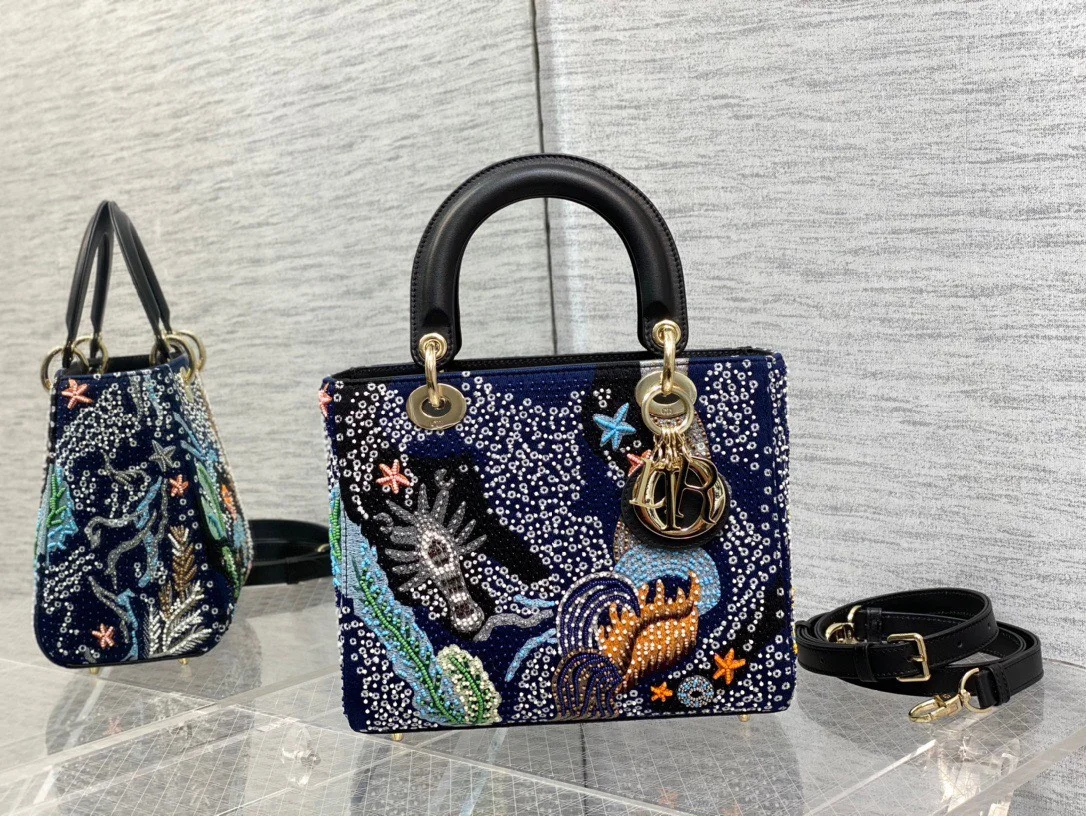 Dior Lady Handbag with Beaded Pattern 24 cm product view 7