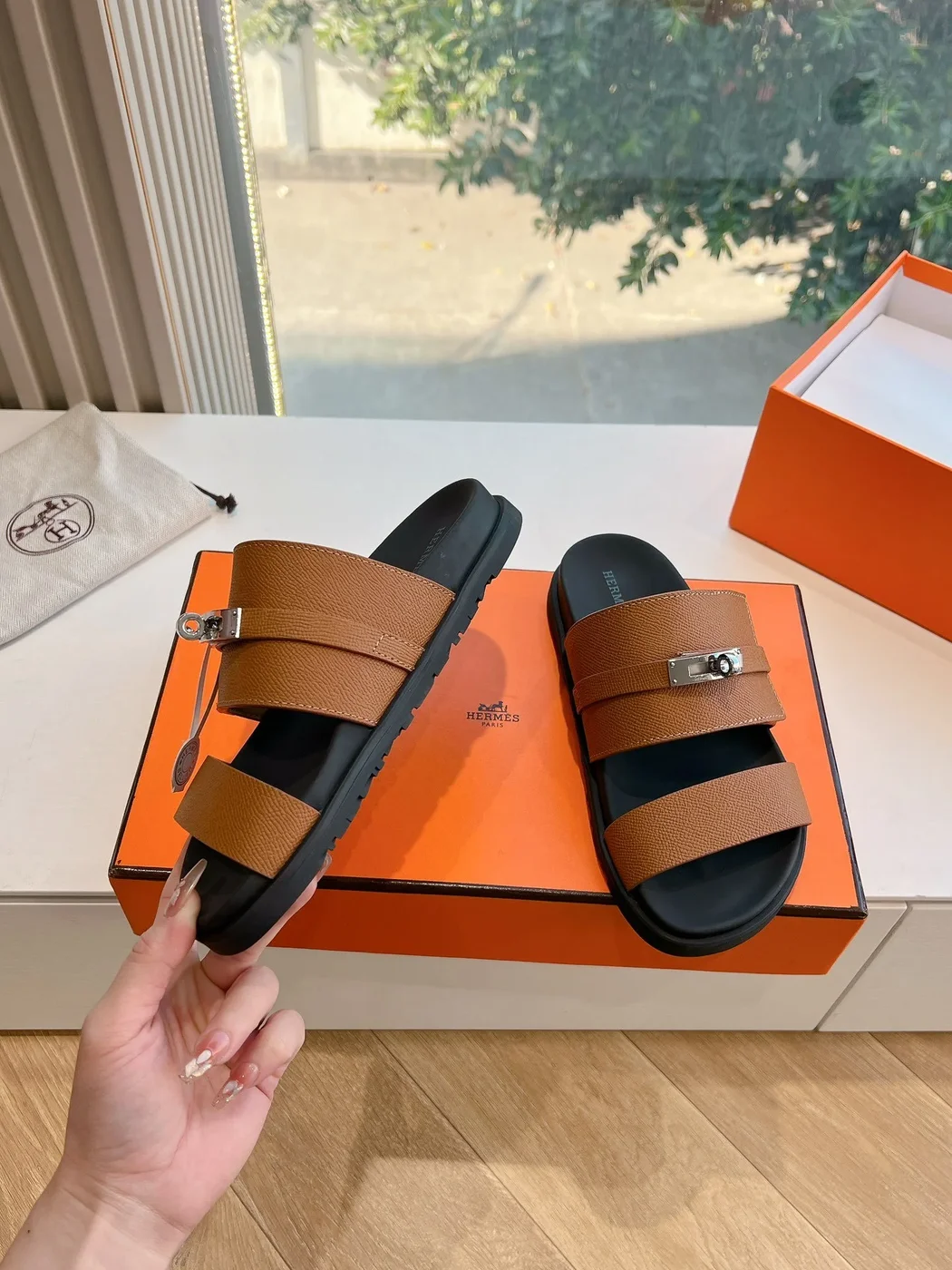 Hermès Women Brown Leather Straps Sandals product view 6
